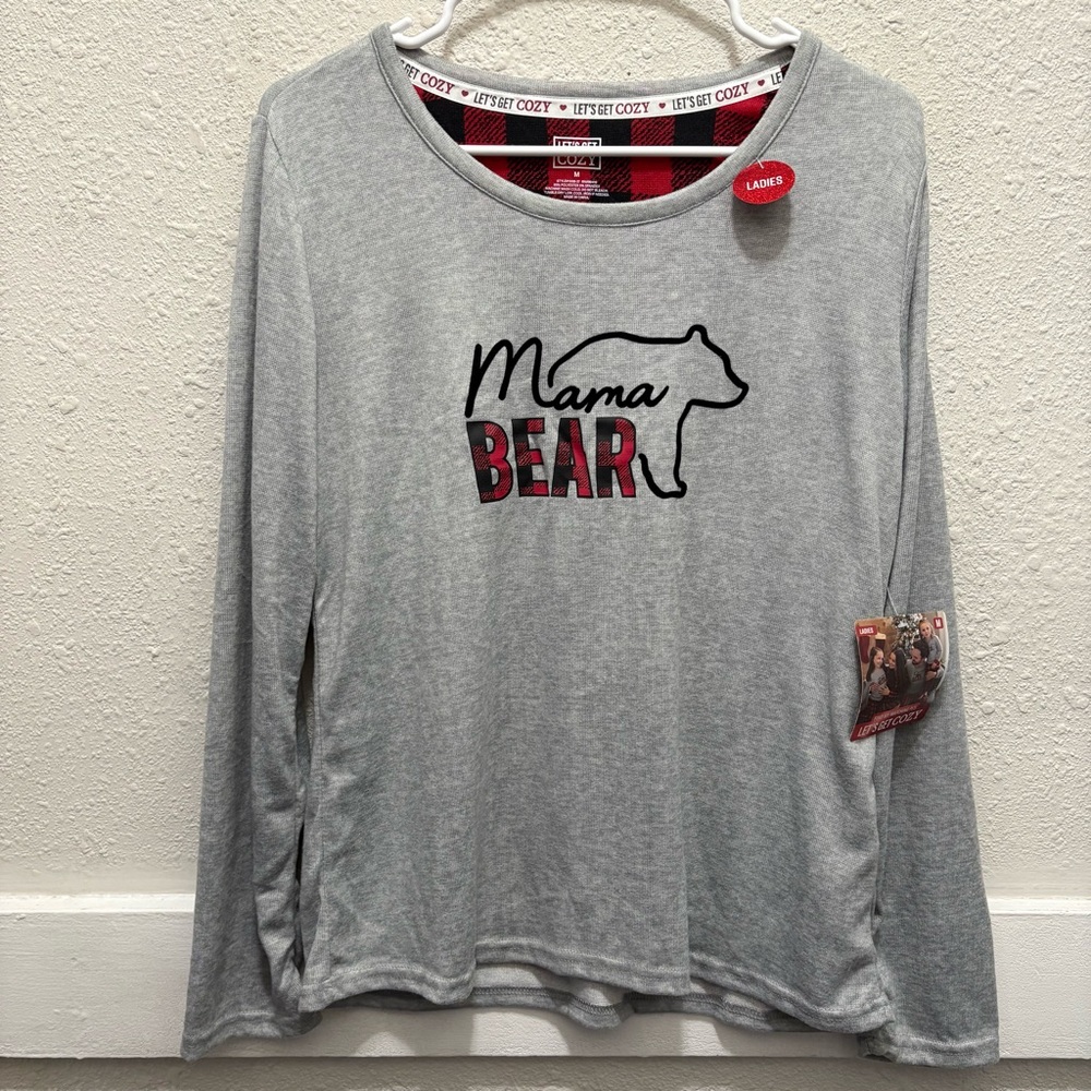Let's Get Cozy Christmas Grey Pajama Top NWT Size M